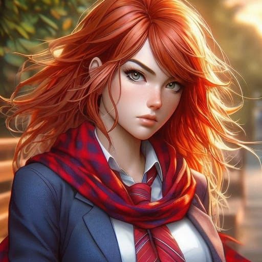 Daring Anime Woman in a Bold, Colorful Comic Book Style