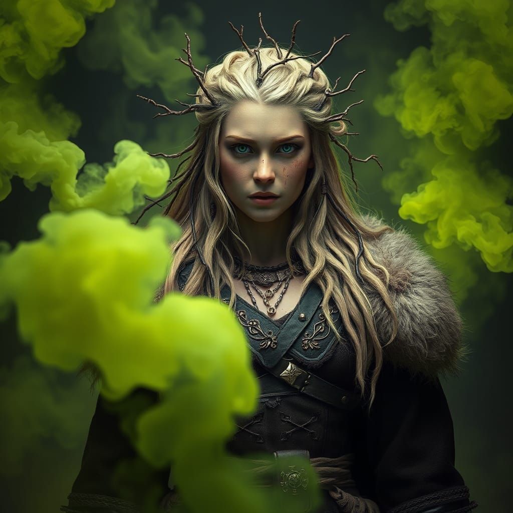 Viking Witch Surrounded by Noxious Green Gas