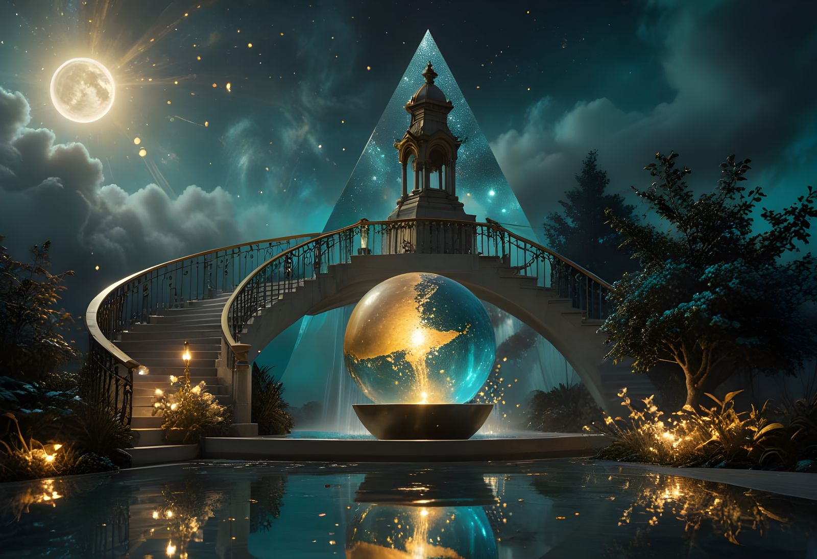 Cosmic Egg Fountain in Shadow-Light, La Tour Style