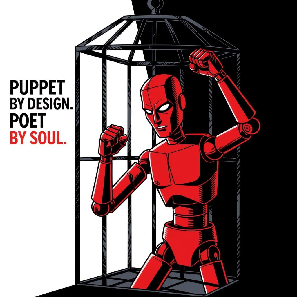 Minimalist Red Figure Rebels Against Geometric Cage