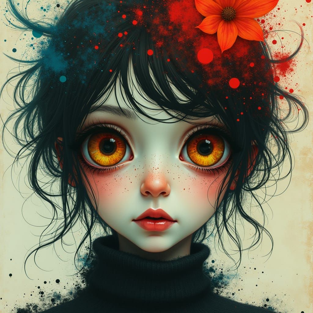 Pop Surrealism Lady Portrait with Hyper-Cute Details