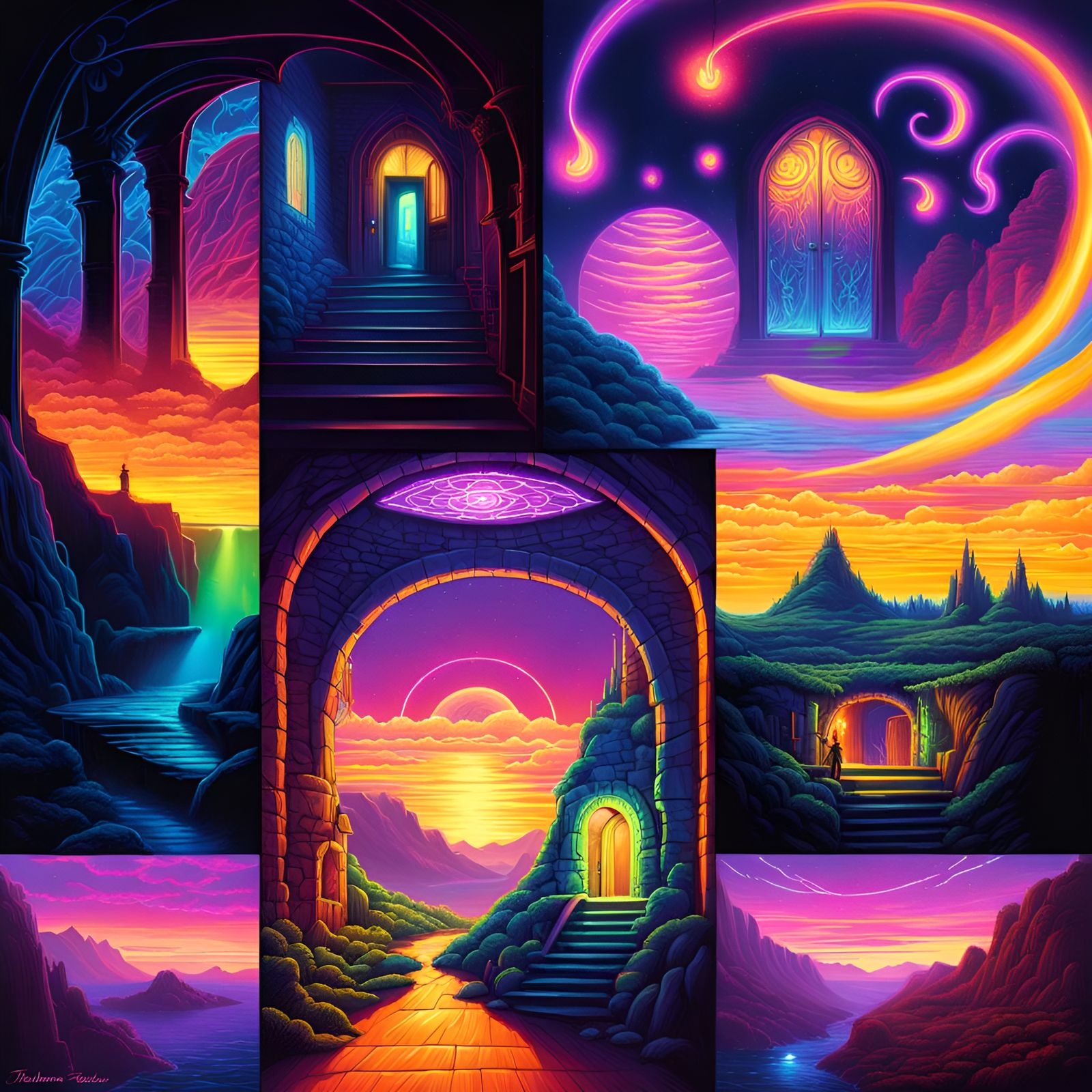 Neon Fantasy Tavern Cellar in UV-Luminescence Style