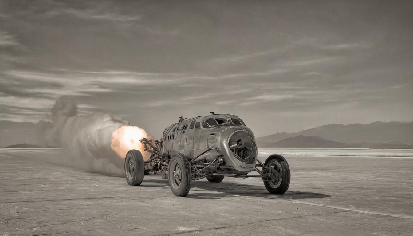 Retrofuturistic Rocket Car on Salt Flats