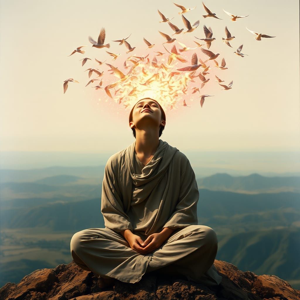 The profile of a person in deep meditation, where the top of...