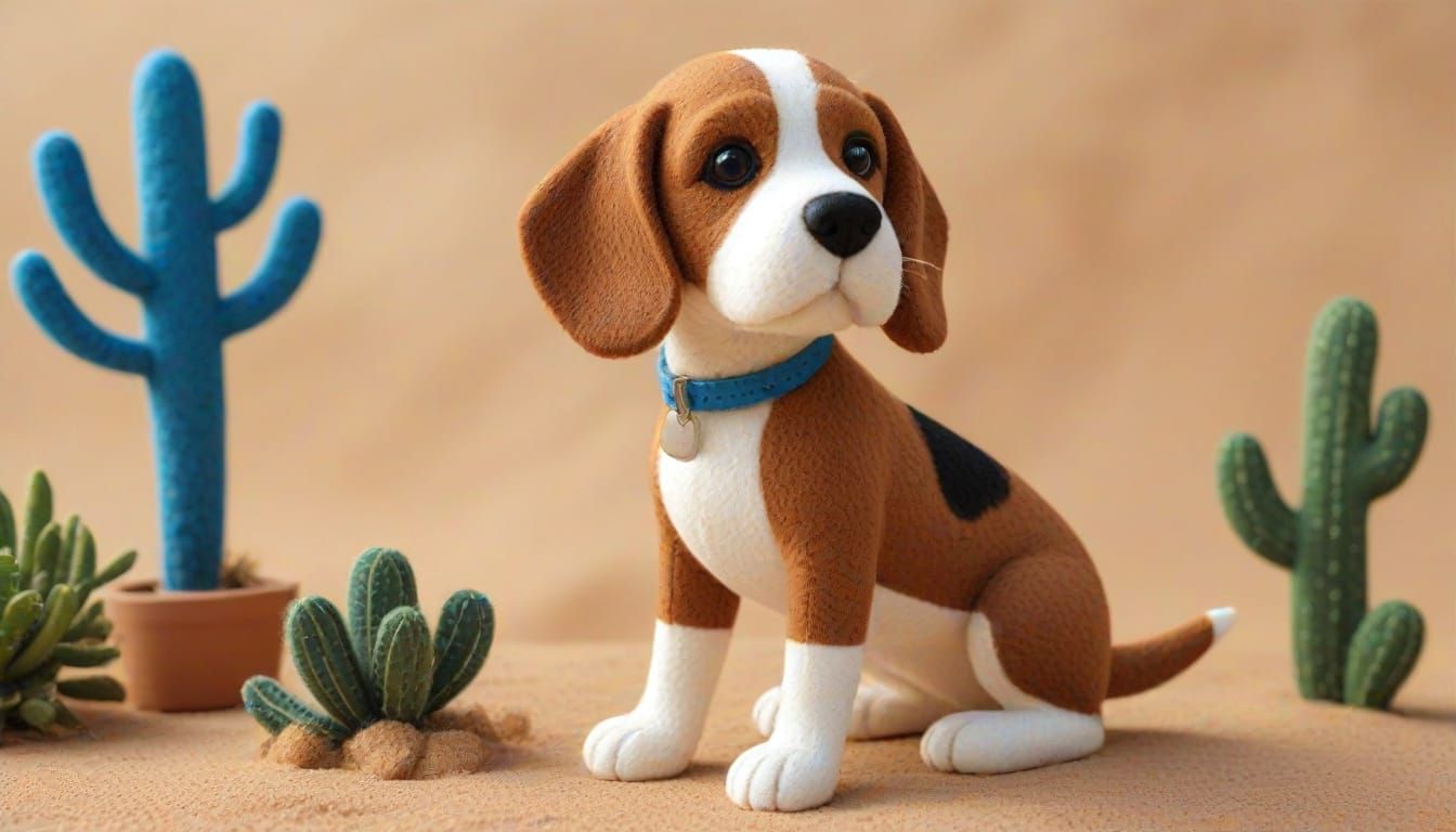 Felt Beagle Sculpture in Desert Sunlight
