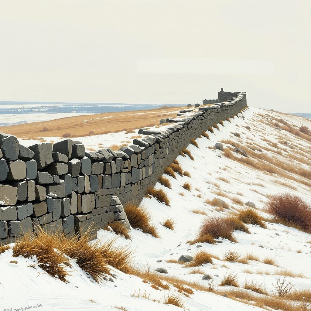 Hadrian's Wall Winter Landscape in Bold, Expressive Brushstr...