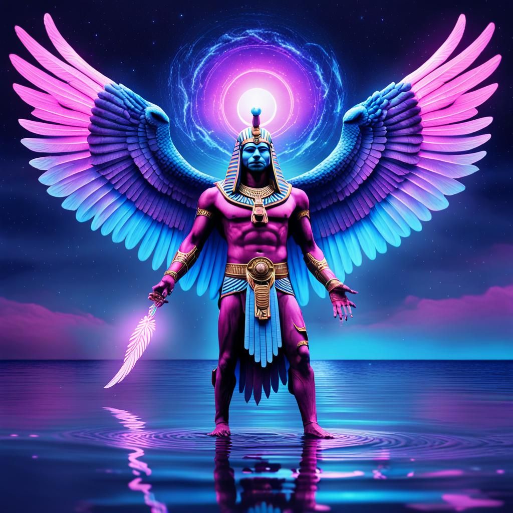 Mystical Egyptian God Walks on Water at Night