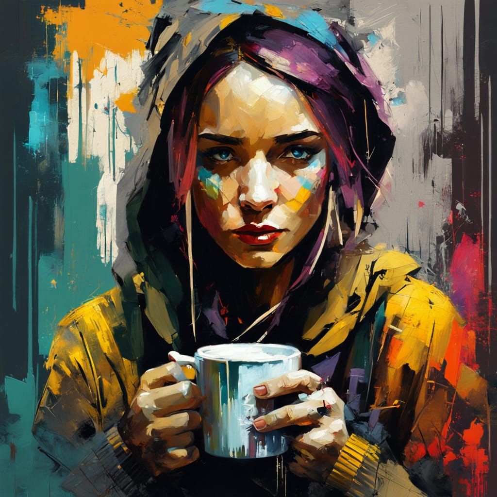 Cozy Coffeehouse Scene in Oil Painting Style