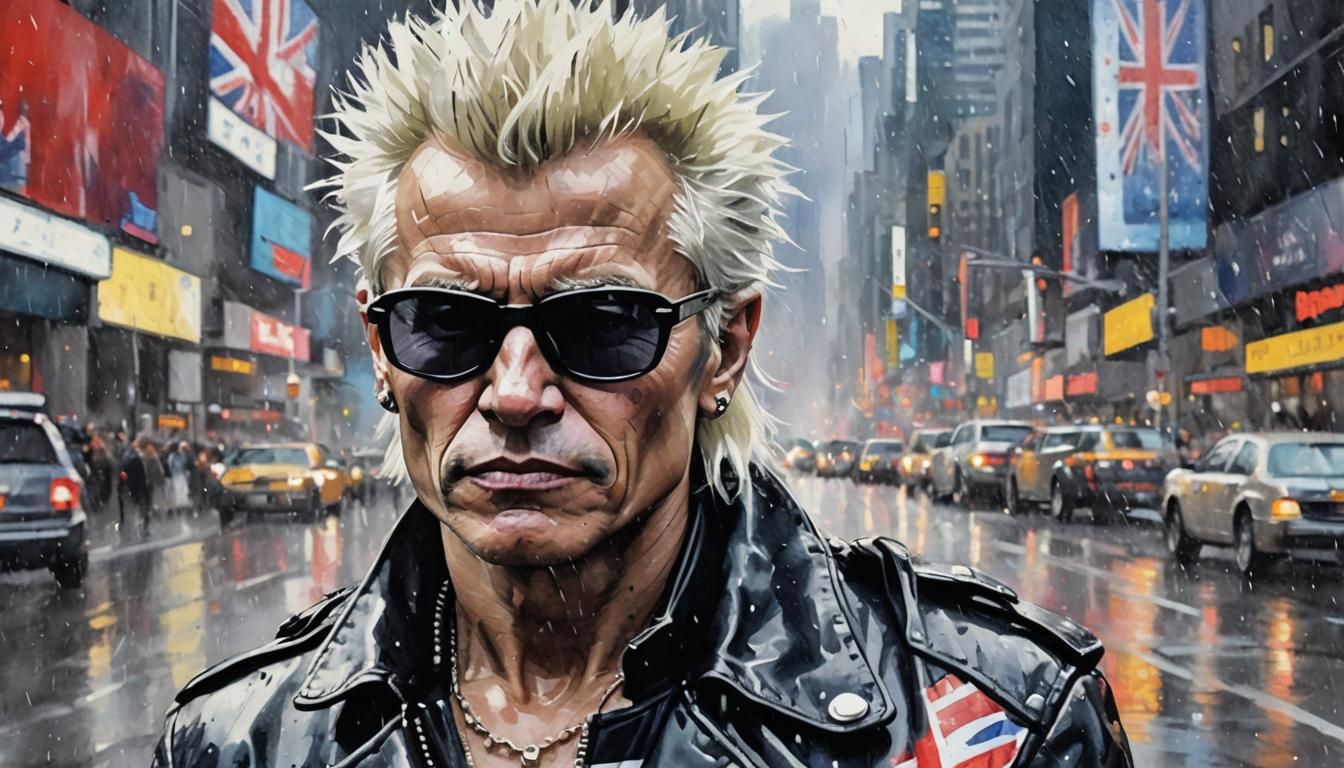 Billy Idol in Times Square: Watercolor Pop Art