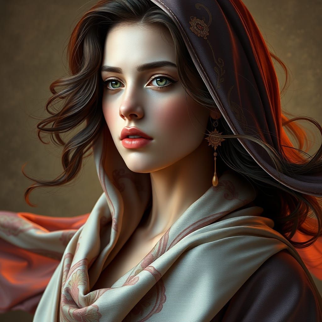 Elegant Woman Portrait in Art Nouveau Style