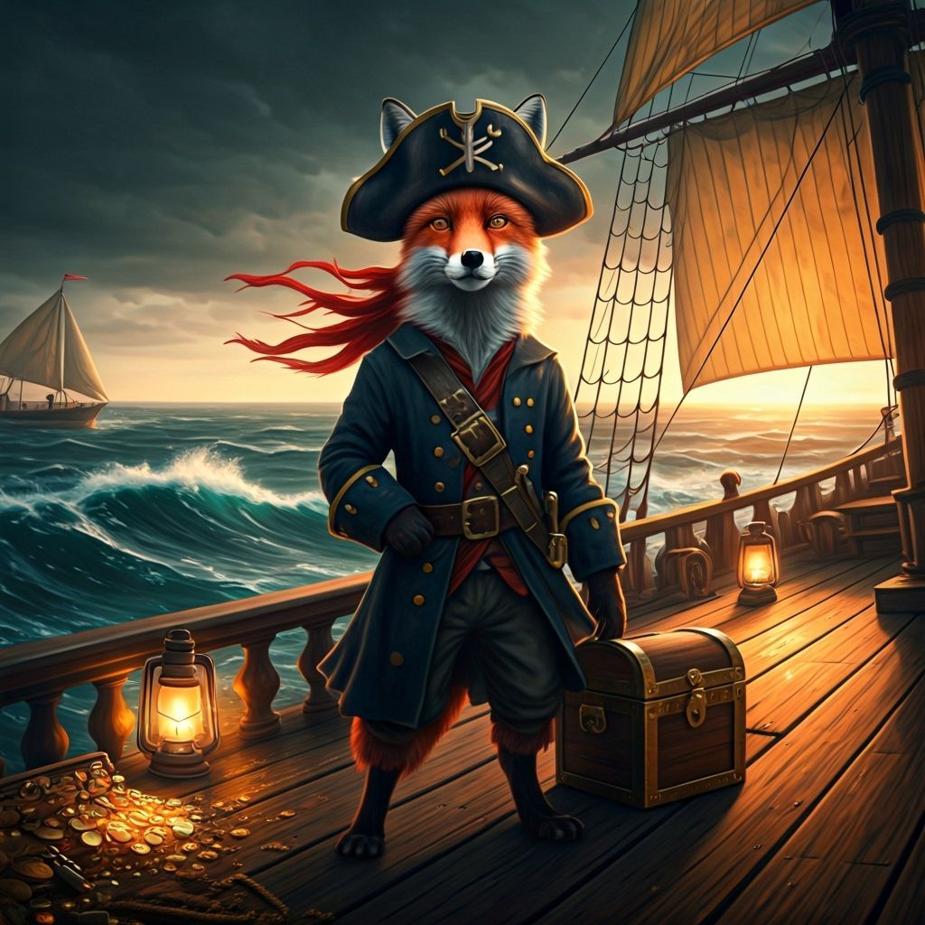 Pirate Fox Captain on Ship Deck in Cinematic Style