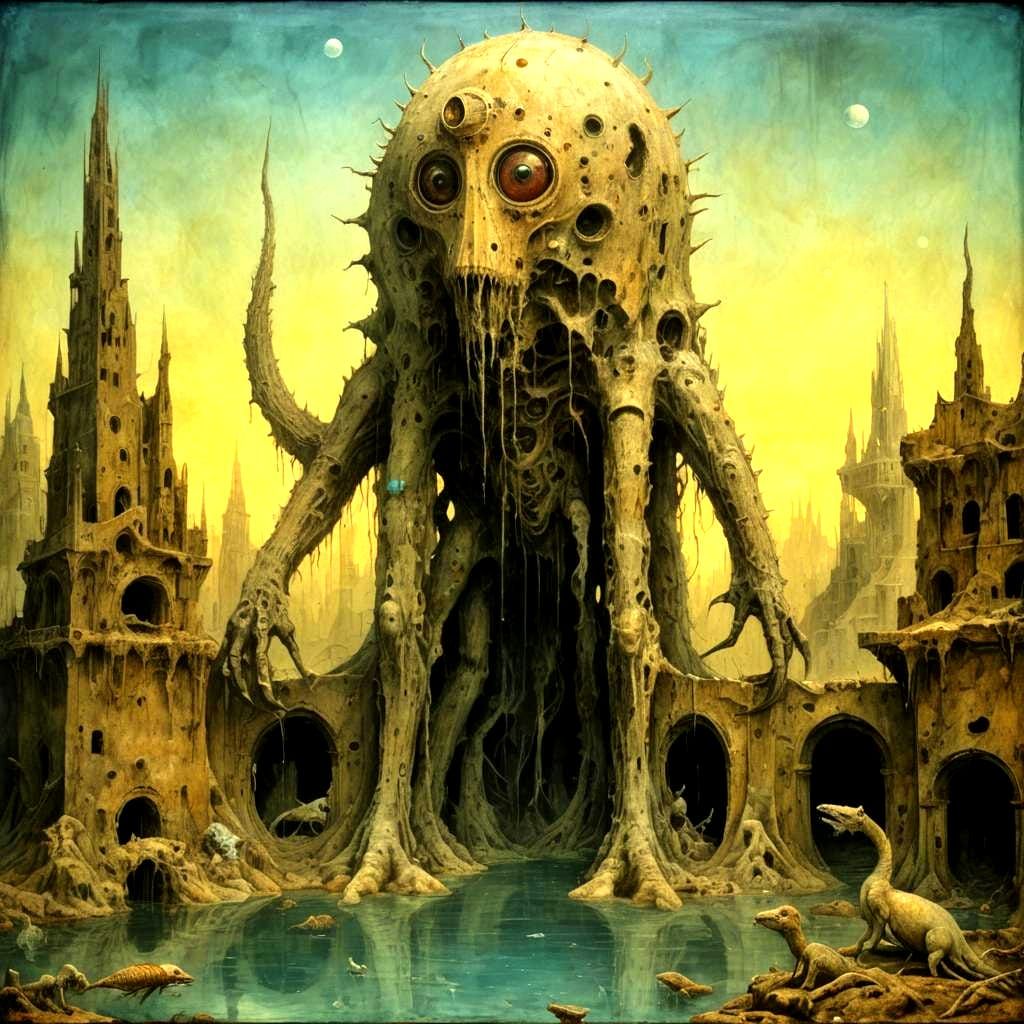 Underwater Cryptid: Organic Machine in Brutalist Ruins