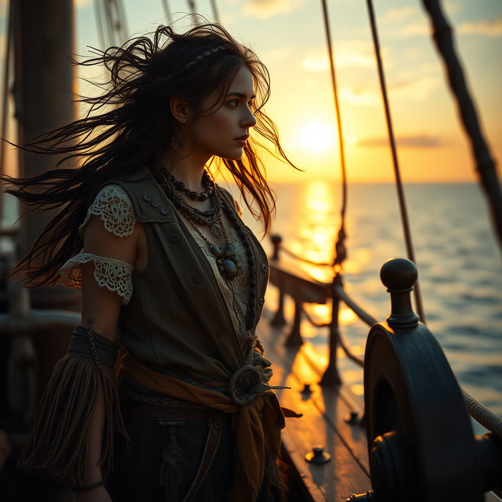 Bohemian Pirate Queen at Sunset: Cinematic Film Still