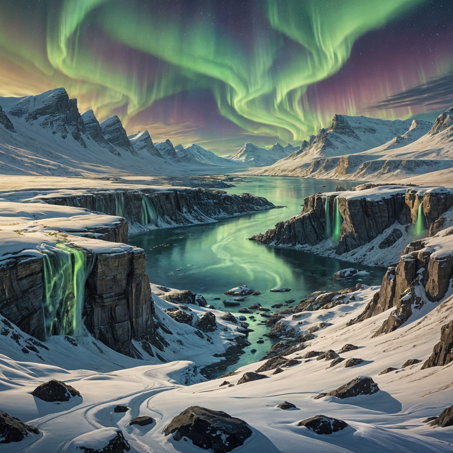 Breathtaking Northern Lights Display in Art Nouveau Style