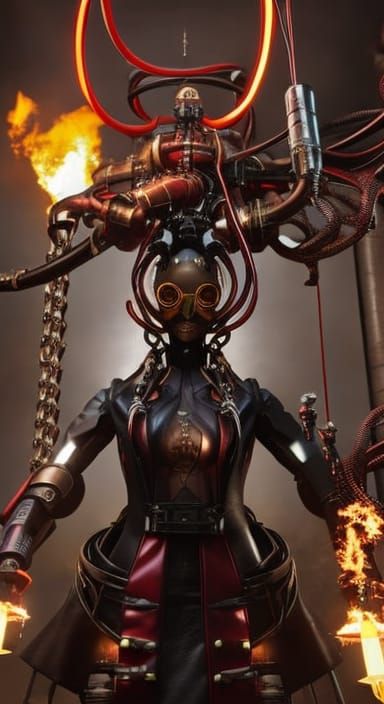 Surreal Cyborg Girl with Robotic Arms in Lab