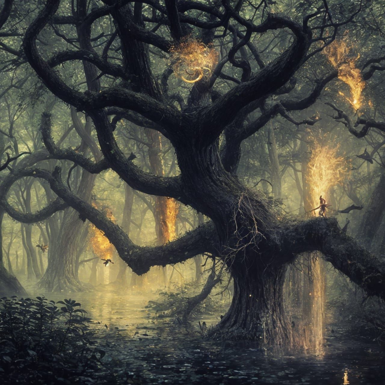 Erupting Pond at Night, Biopunk Style