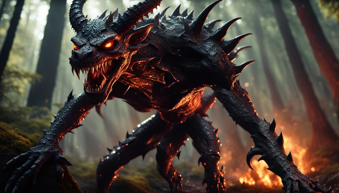 Scary Scaled Kobold Demon in Dark Fantasy Art