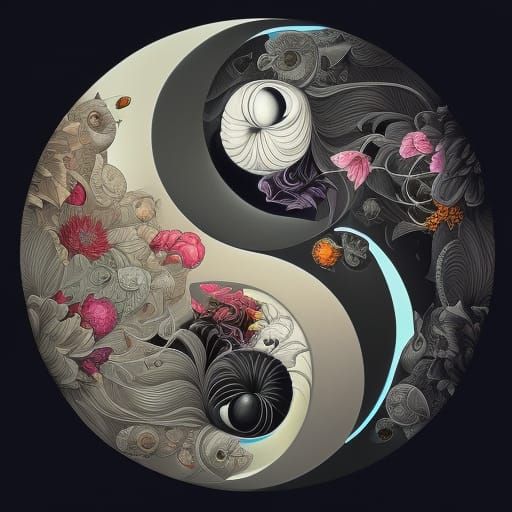 Yin Yang Cats: Detailed Digital Illustration