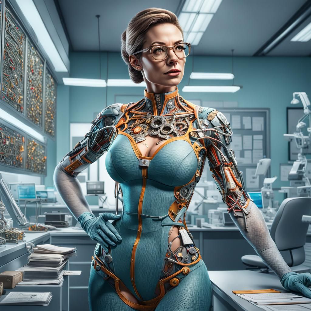 Surgeon Relaxing in Intricate Office: Digital Illustration