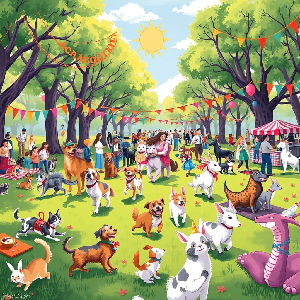 Whimsical Animal Parade in Vibrant Colors
