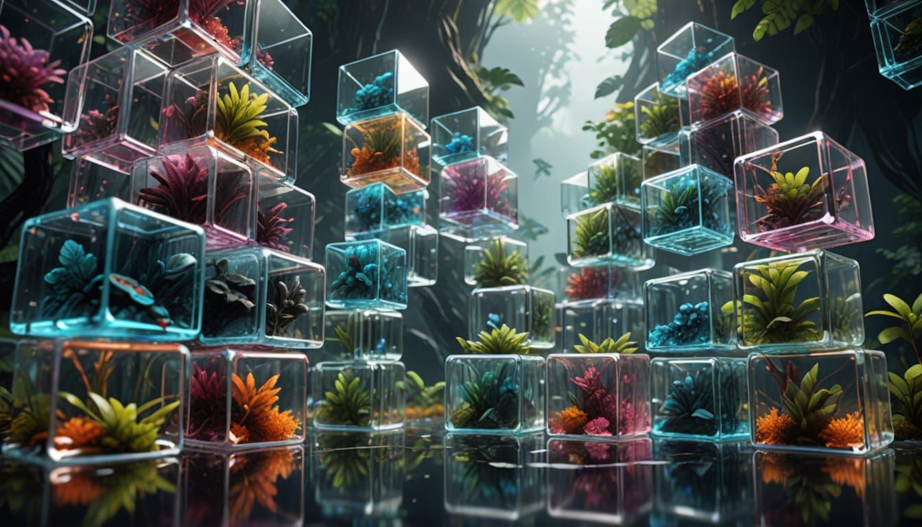 Vibrant Alien Ecosystems in Crystal Cubes