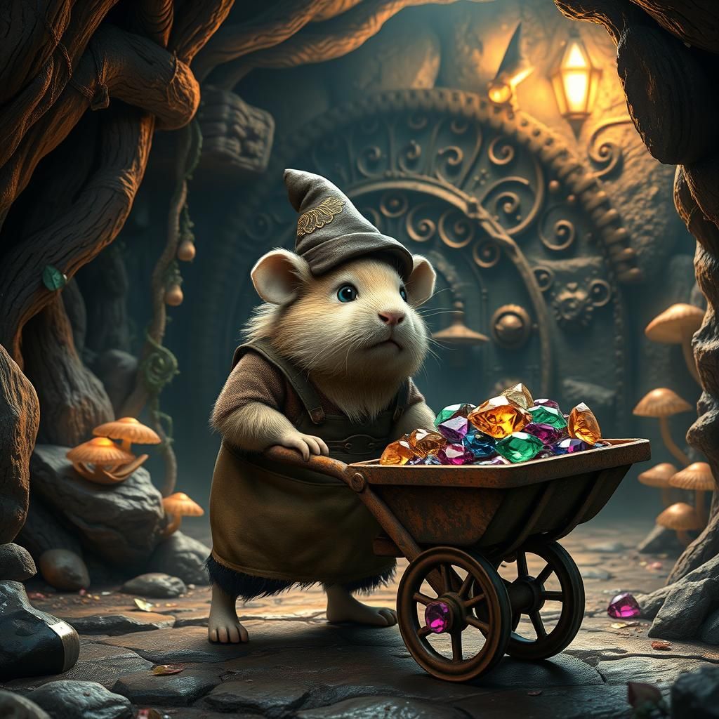 Guinea Pig Dwarf with Gems: Fantasy Concept Art