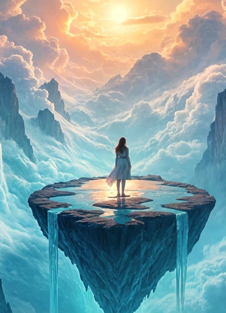 Surreal Floating Islands with Blue Fire Oceans