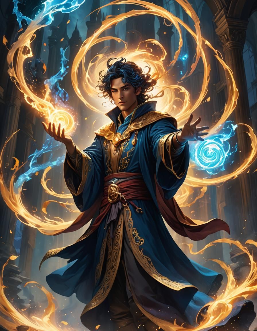 Mysterious Mage Casting a Spell in Fantasy Art
