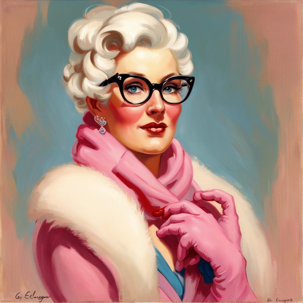 Elegant Woman with Cateye Glasses in Pin-Up Style