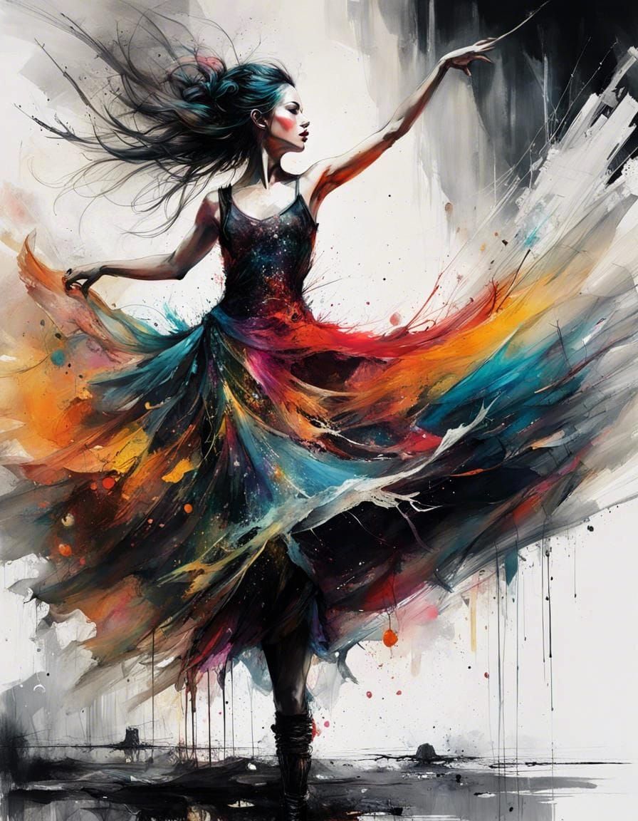 Epic Rainbow Dance: A Mixed Media Masterpiece