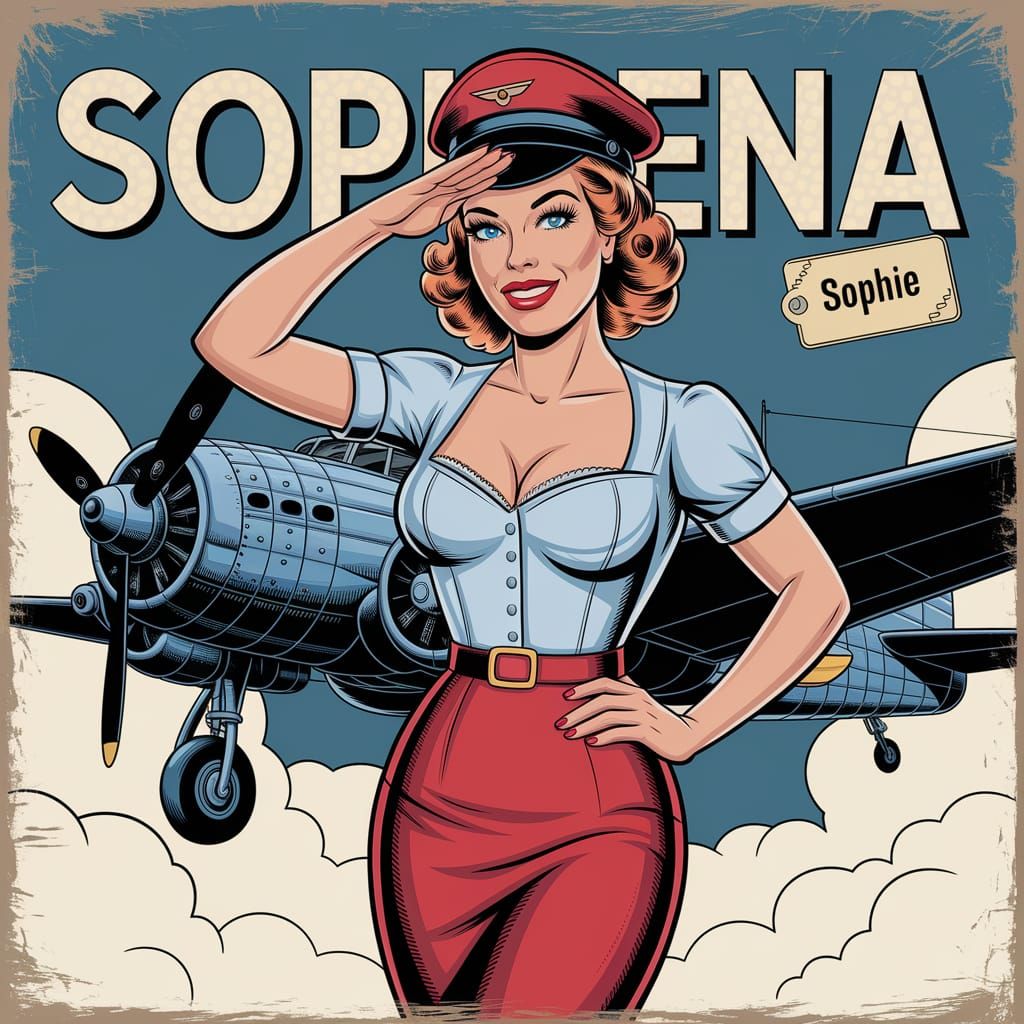 Vintage Pin-Up Girl Pilot in Retro Aviation Gear