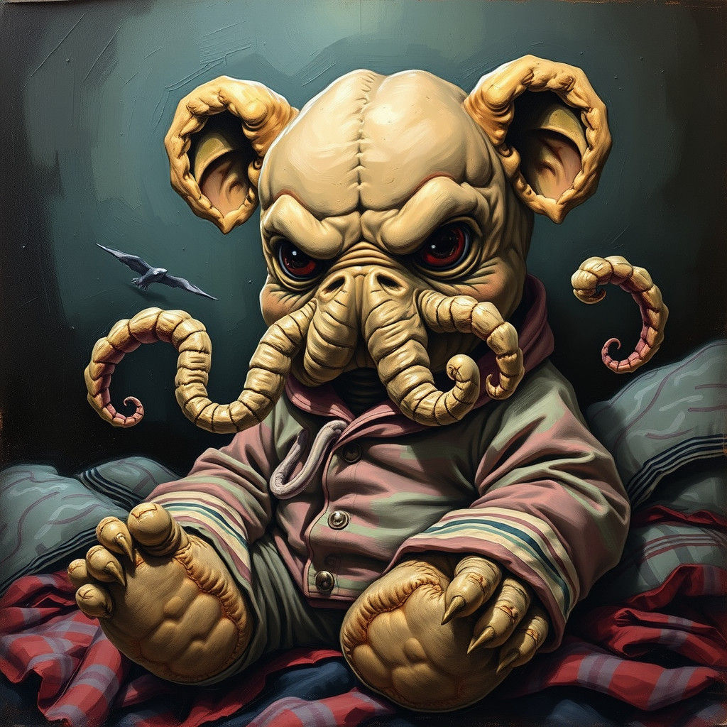 Teddy Cthulhu in Pajamas: Impasto Painting