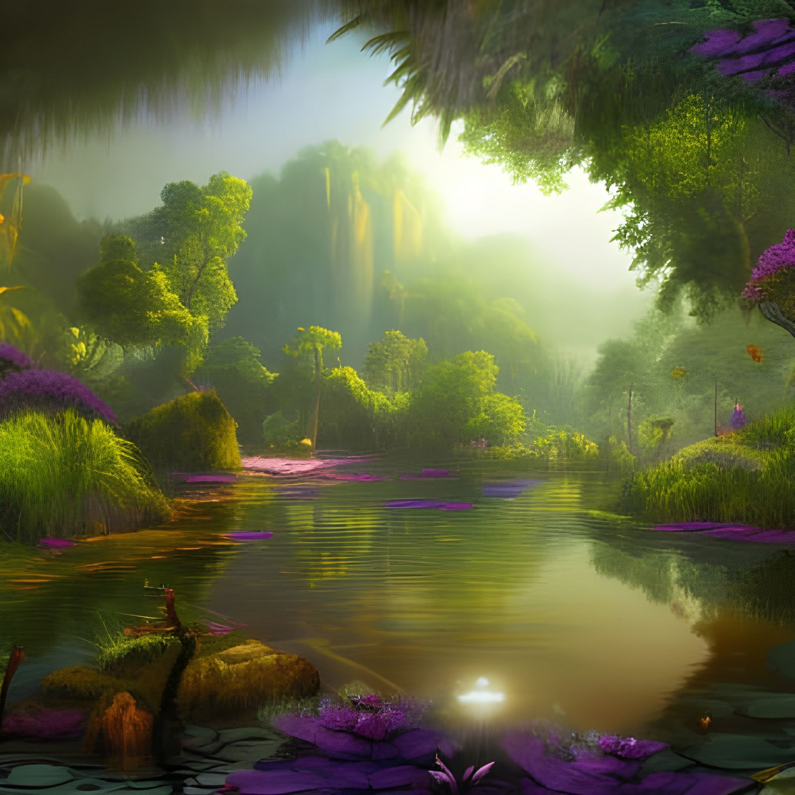 Lush Jungle Pond: Detailed Matte Painting
