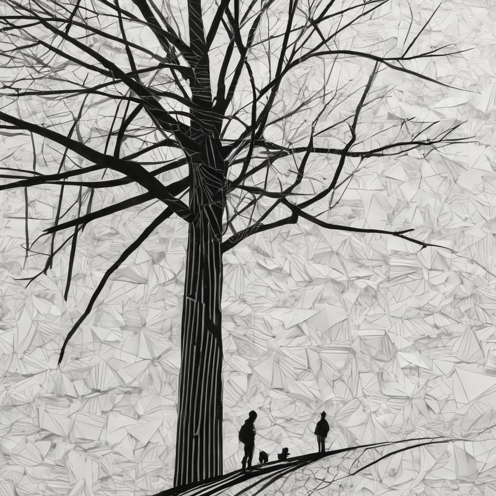 Abstract Tree Silhouette in Pen and Ink Style