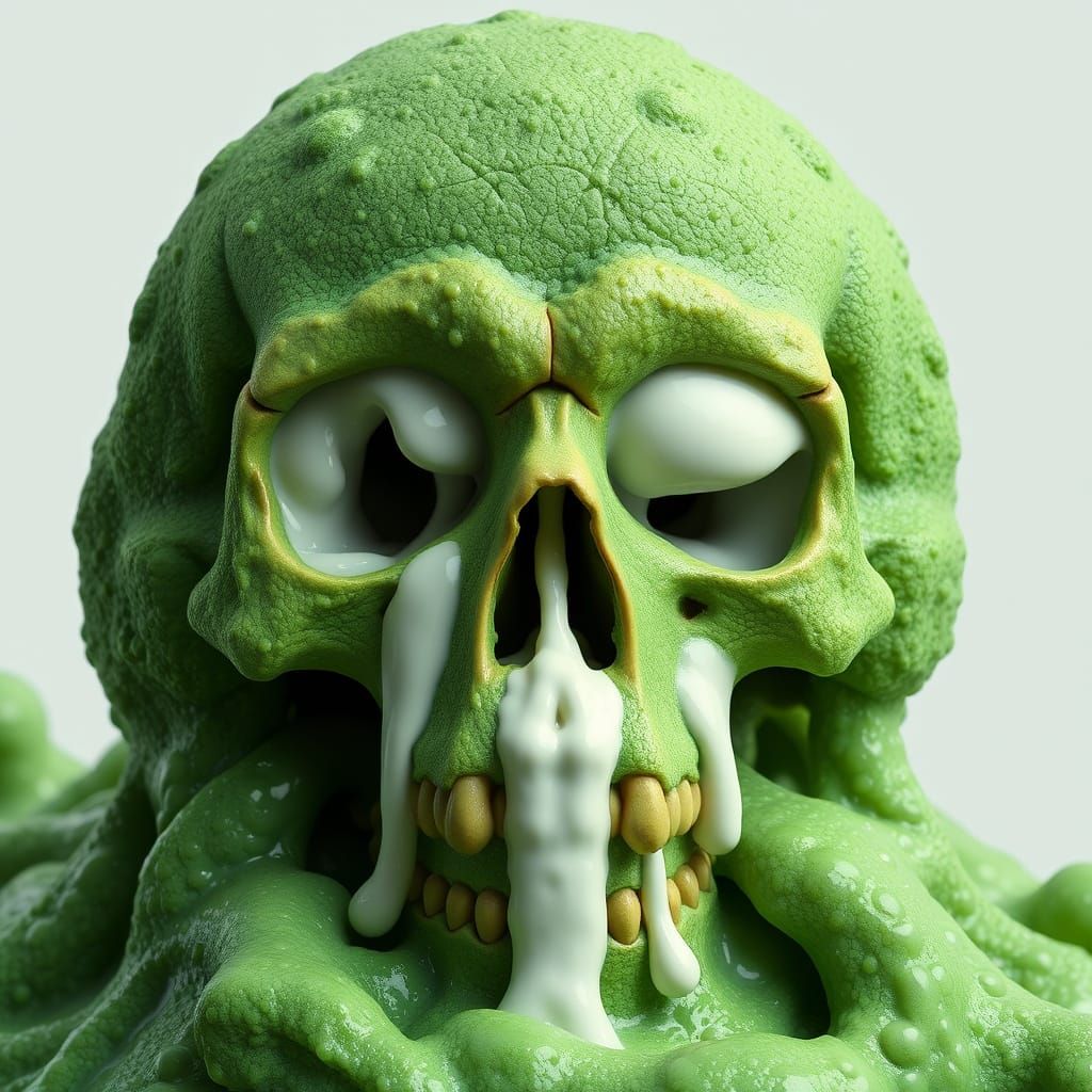Oozing Green Sponge Skull in 3D Anime Style