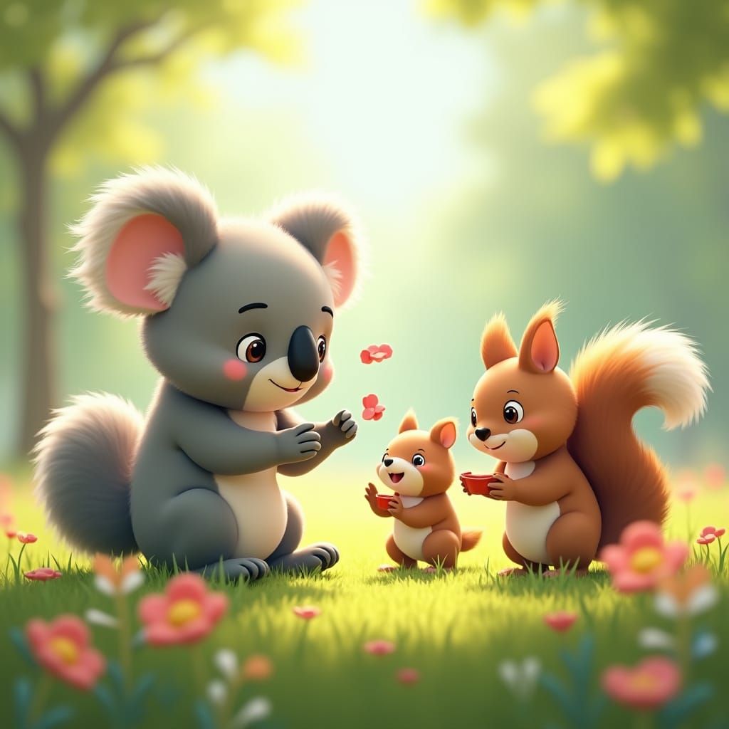 Koala, Hamster, and Squirrel Play Uno in a Vibrant Spring Me...