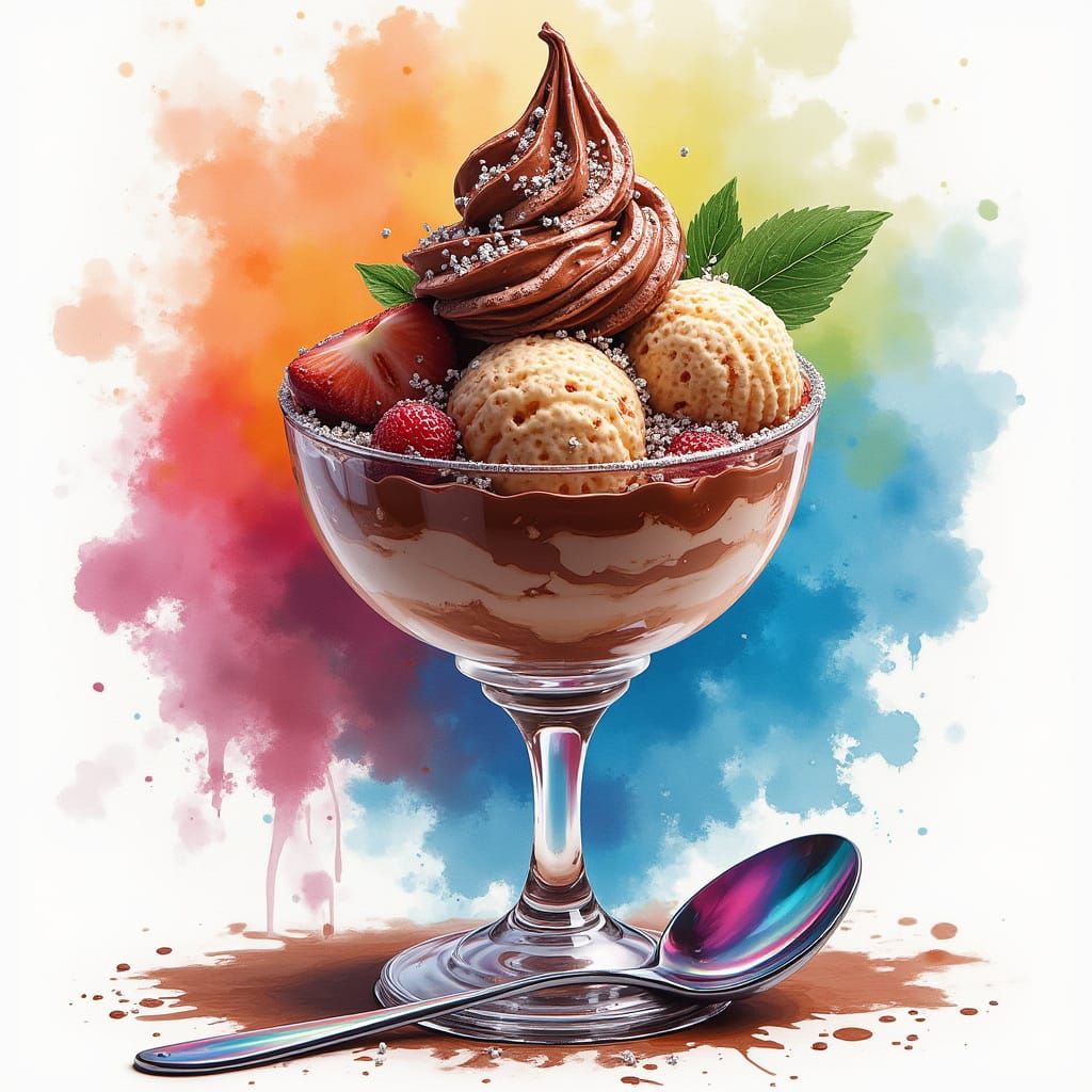 Chocolate Banana Swirl Ice Cream Parfait with Fruit and Silv...