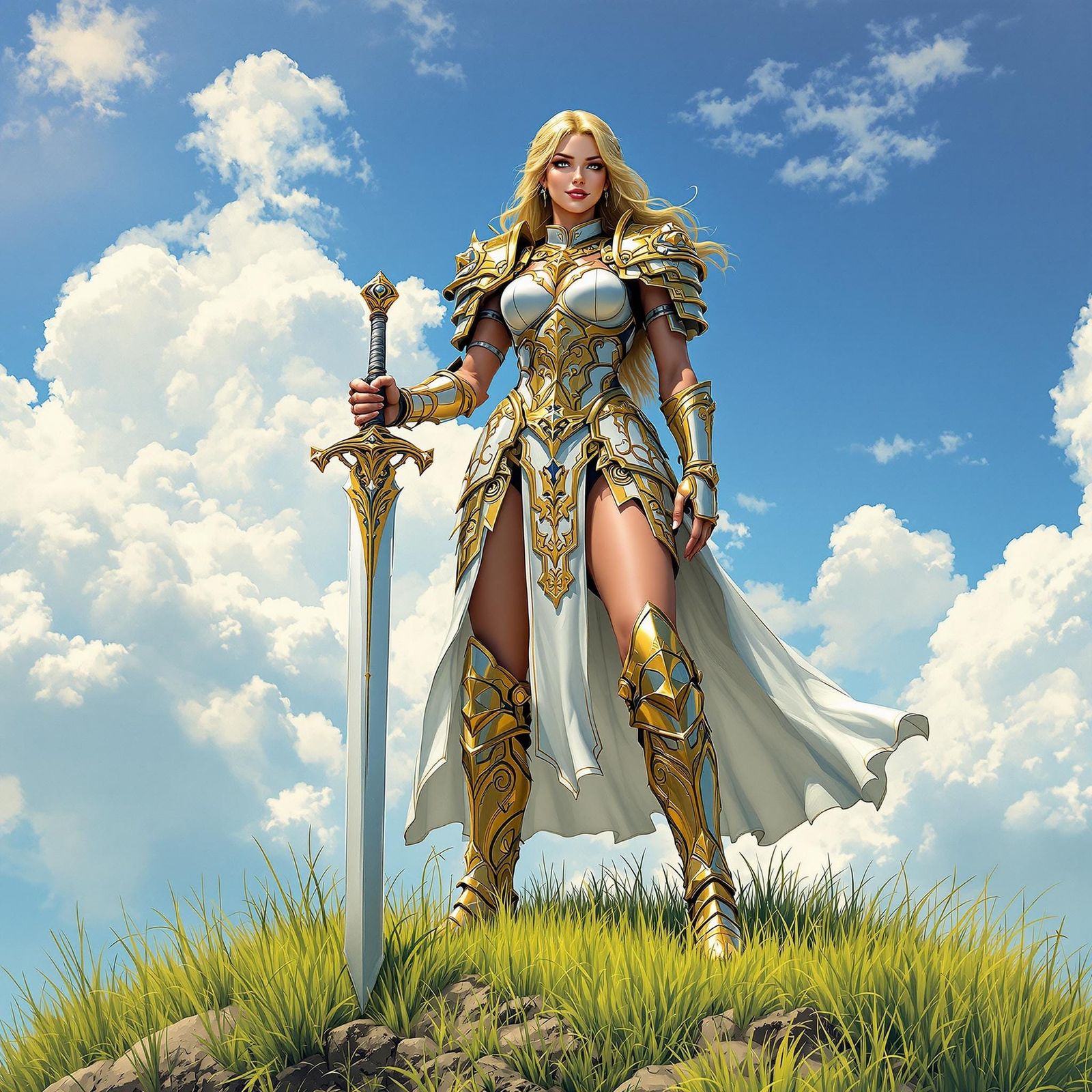 Female Paladin in Shining Armor, Pin-Up Style