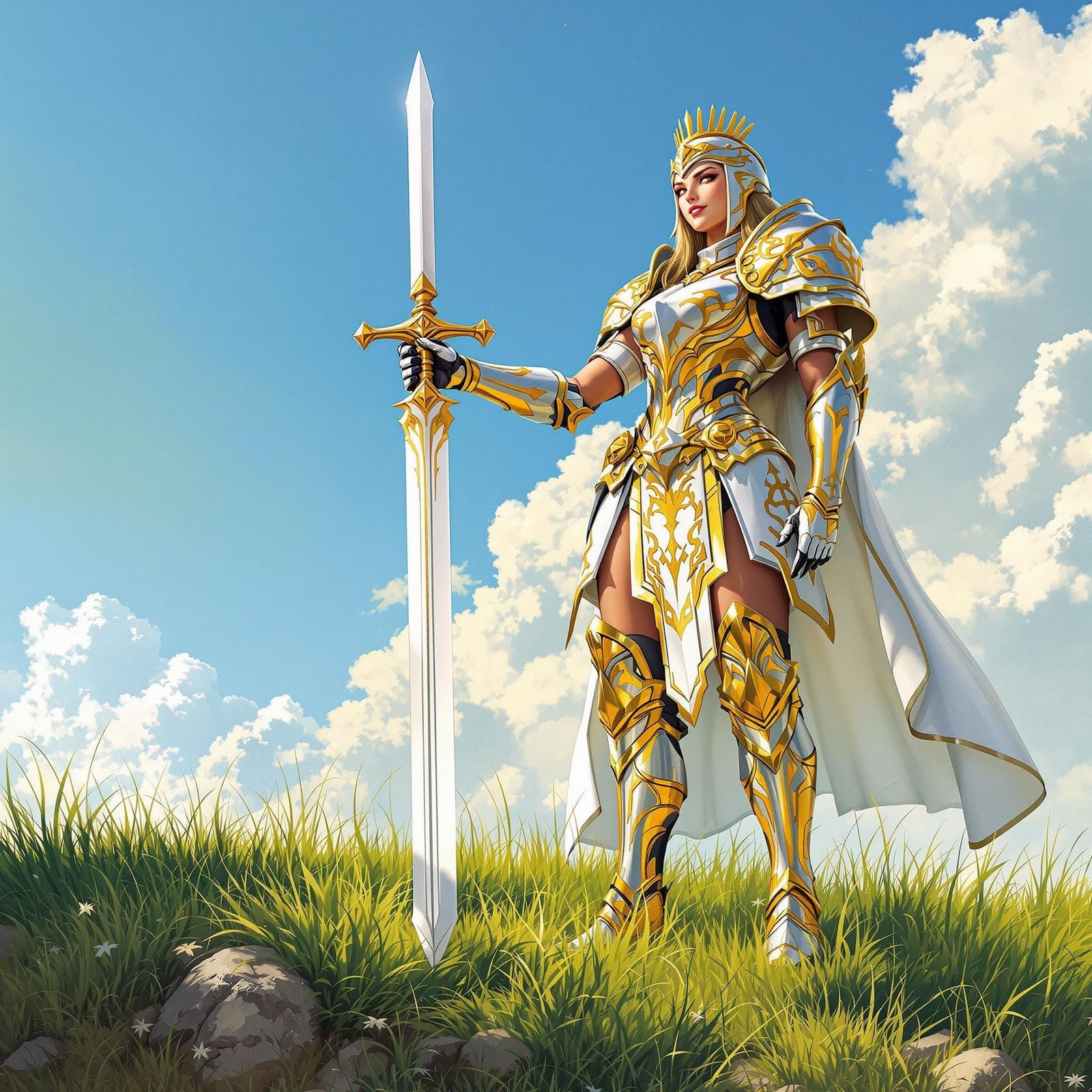 Female Paladin with Greatsword in Pin-Up Style