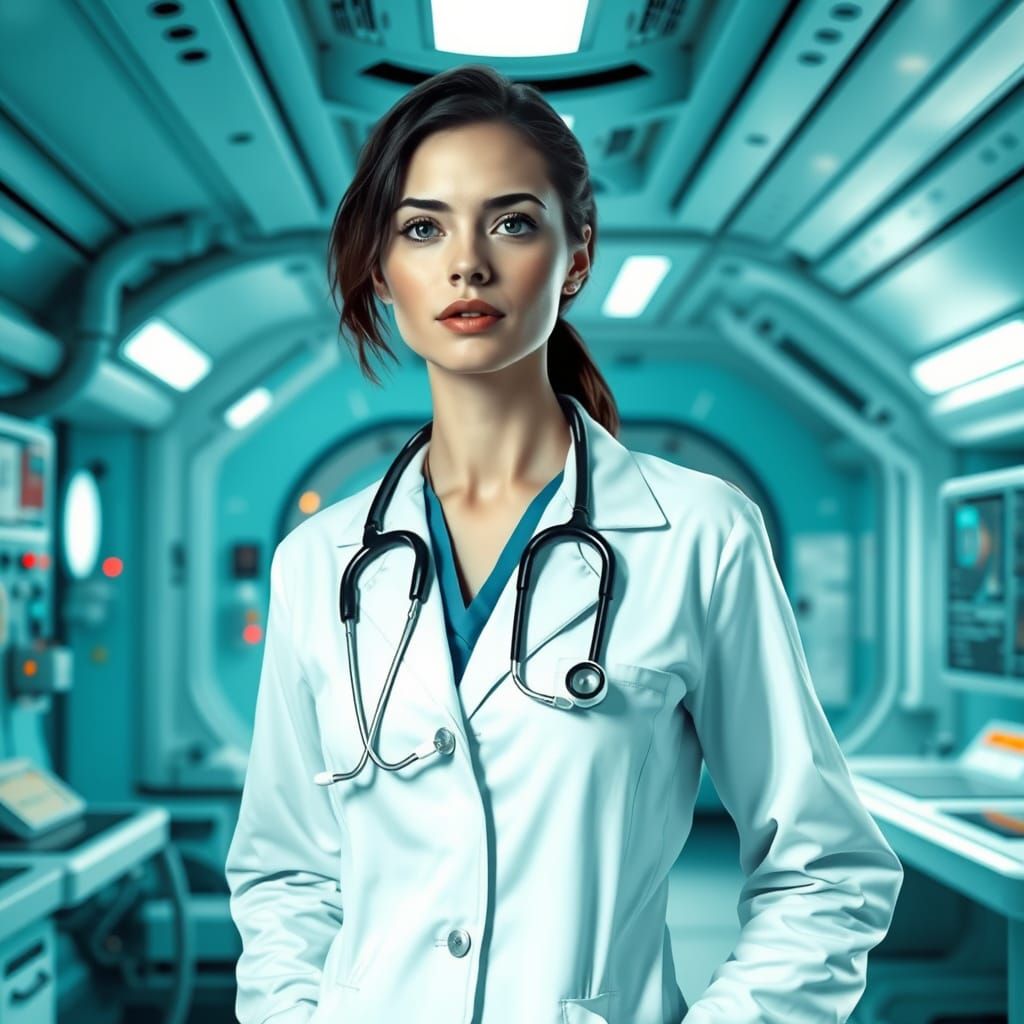 Futuristic Female Doctor in Sci-Fi Medical Bay