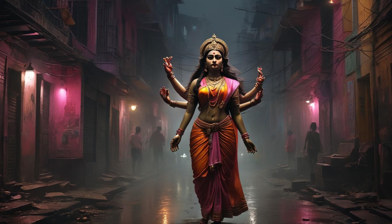 Goddess Durga in Kolkata: Vibrant Oil Painting