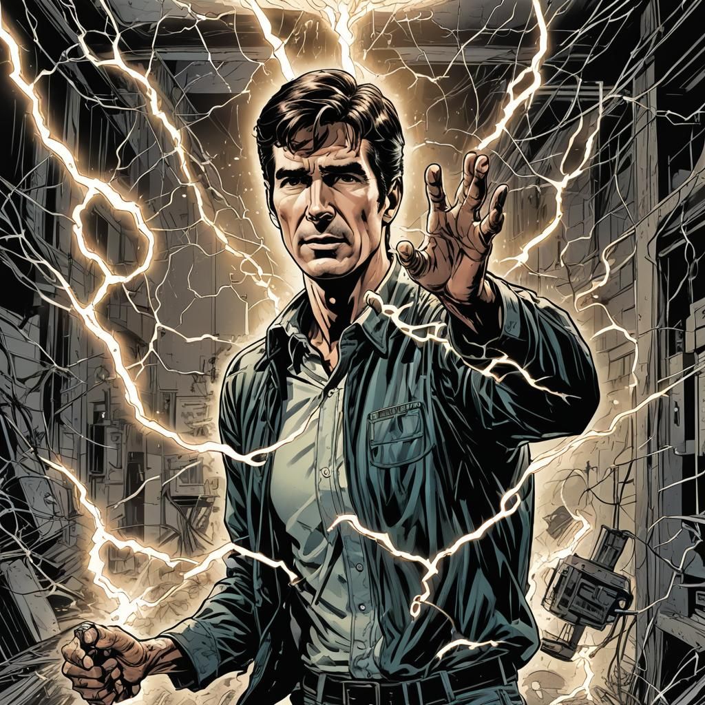 Electrocution Scene in Comic Book Art Style