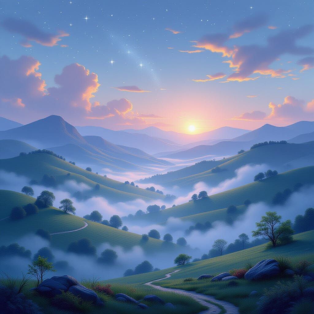 Shimmering Stardust Realm: Ethereal Landscape Art