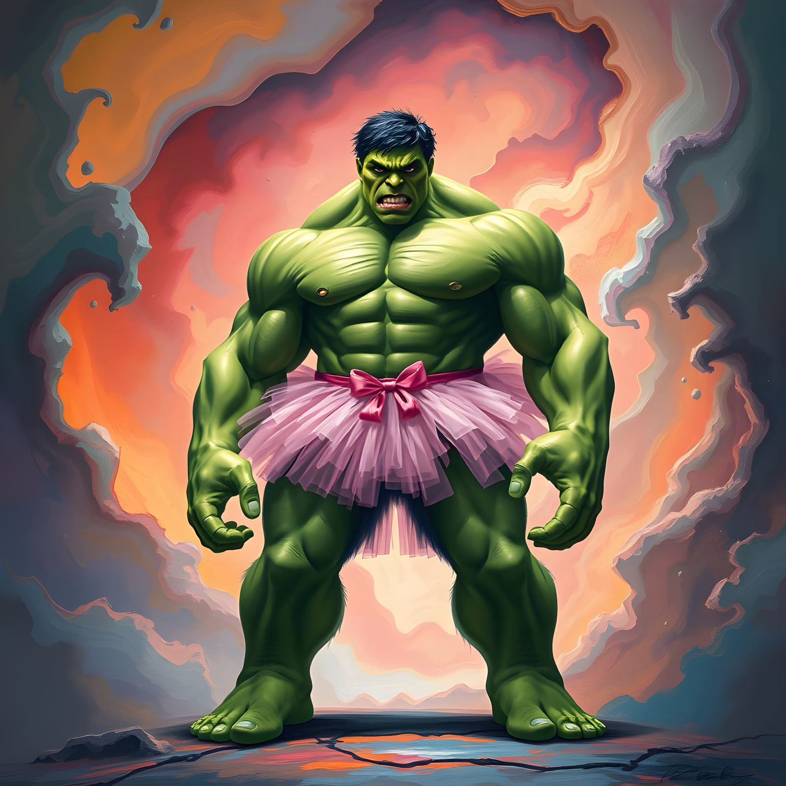 Hulk in Elegant Pink Tutu, Fantasy Concept Art