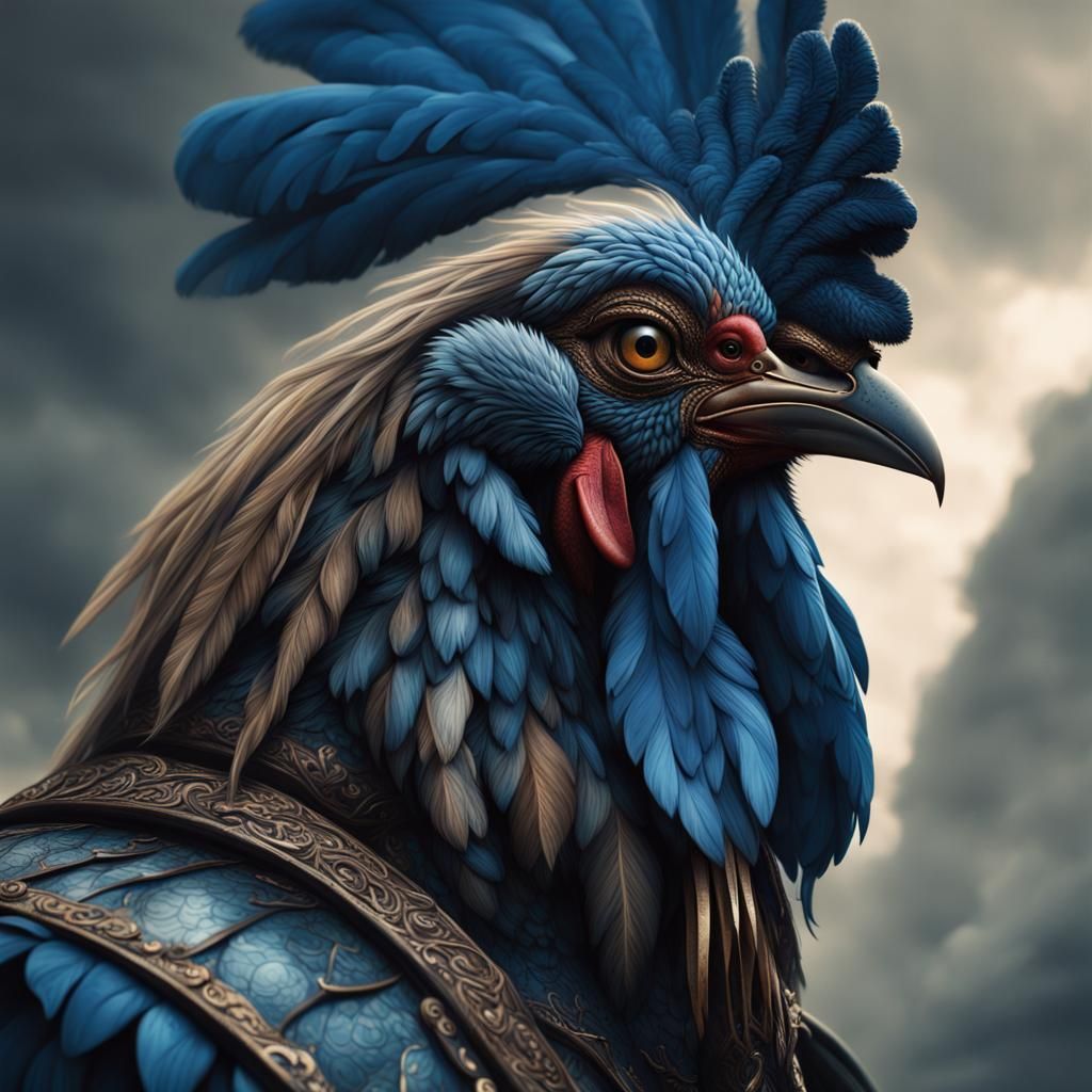 Delaware Blue Cockerel Warrior: Epic Digital Painting