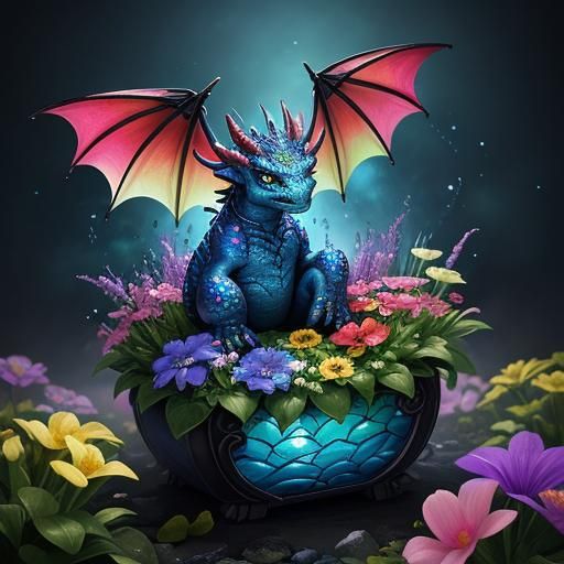 Baby Dragon in Rainbow Jewelry Flower Box