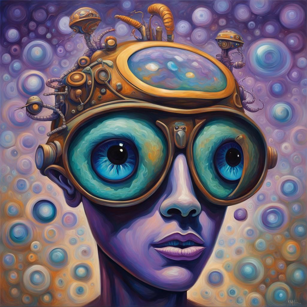 Insectoid Eye Illuminates Geode Brain: Neo-Impressionist Art