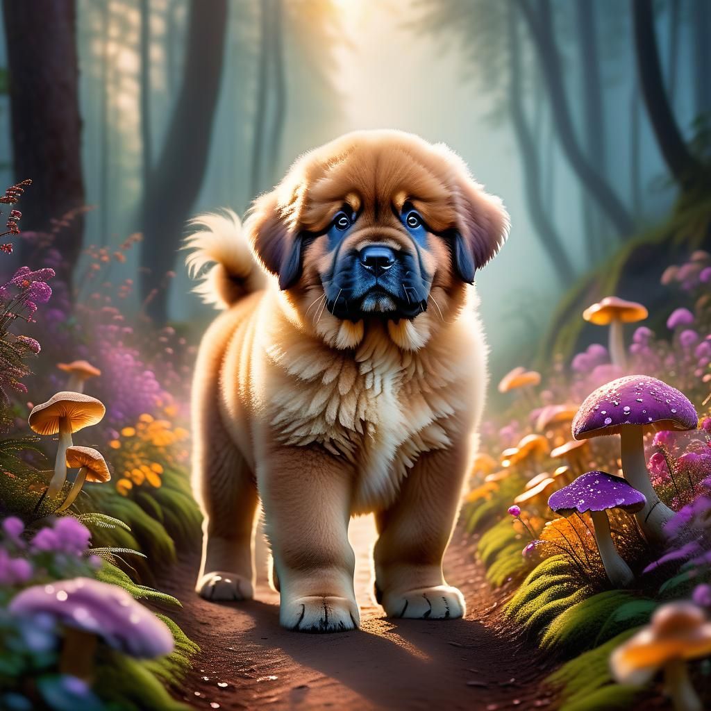 Mystical Forest Puppy: A Thomas Kinkade-Style Scene