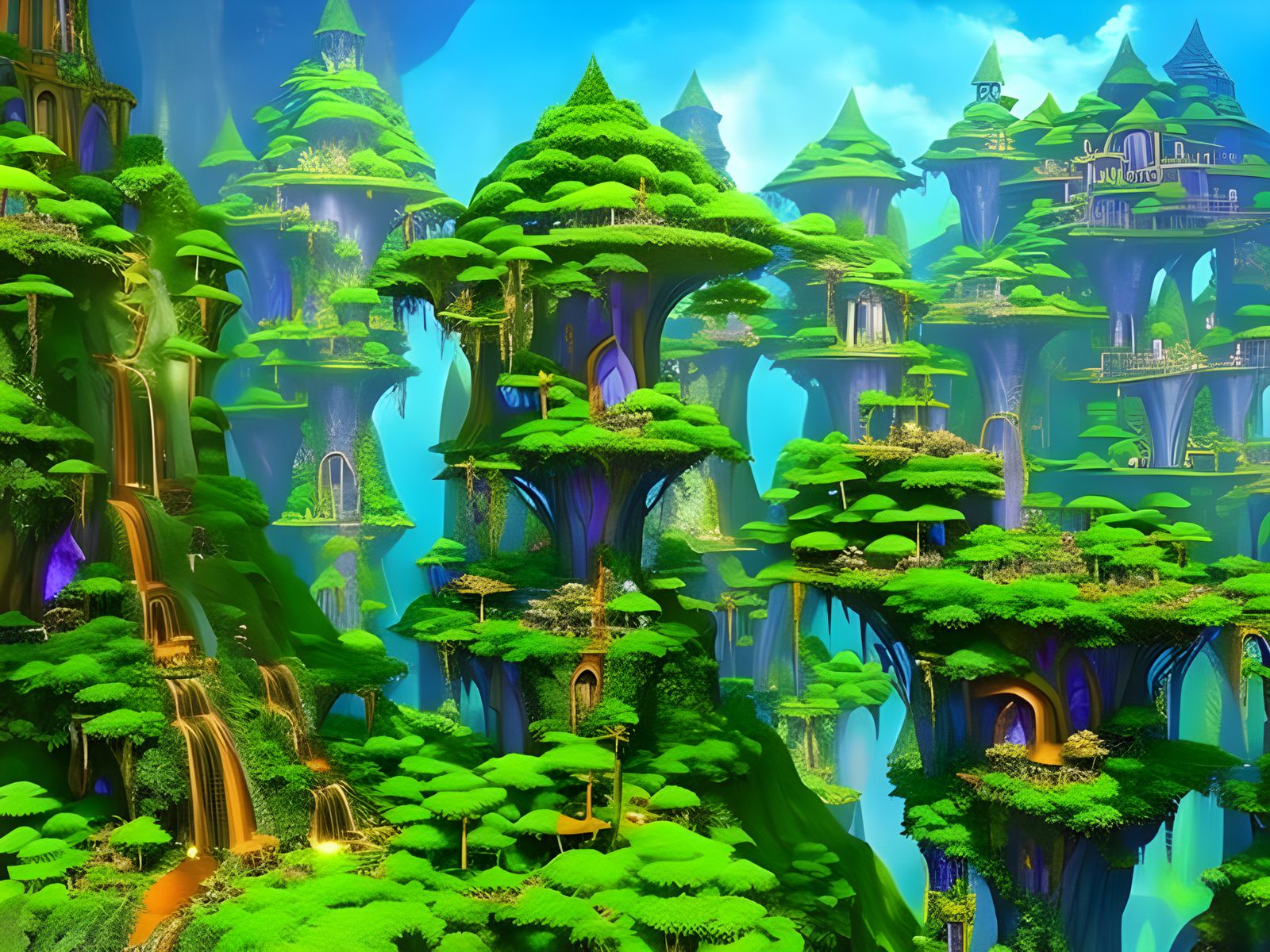 Enchanting Elven Tree City in Mystical Woods