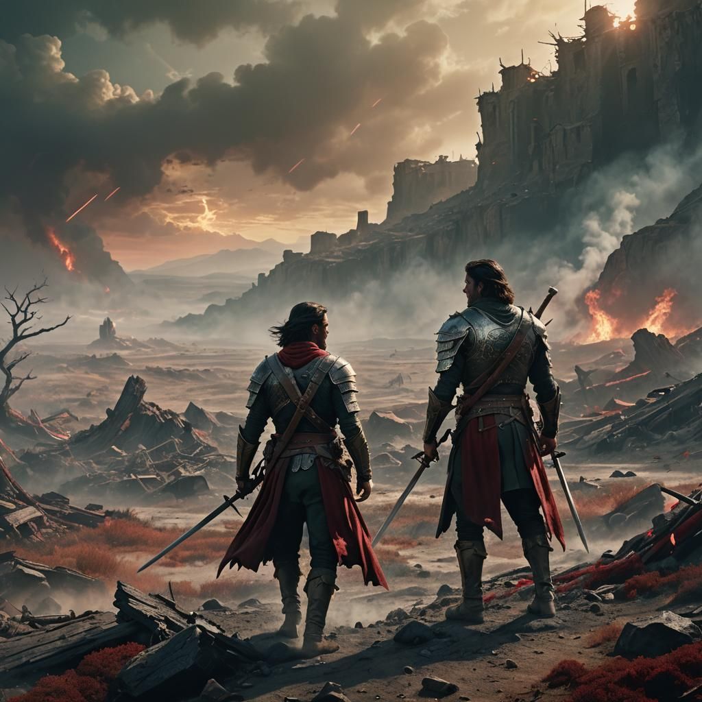 Battle-Weary Warrior in Desolate Landscape